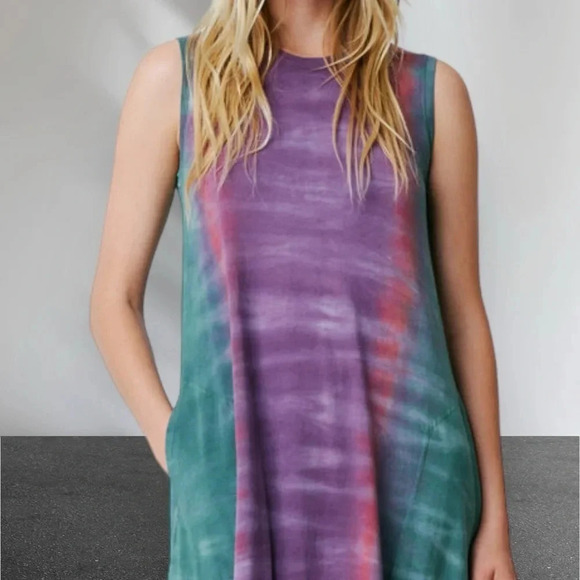 Raquel Allegra Fantasy Tiger Tie Dye Classic Jersey Sleeveless Drama Maxi Dress - Picture 3 of 10